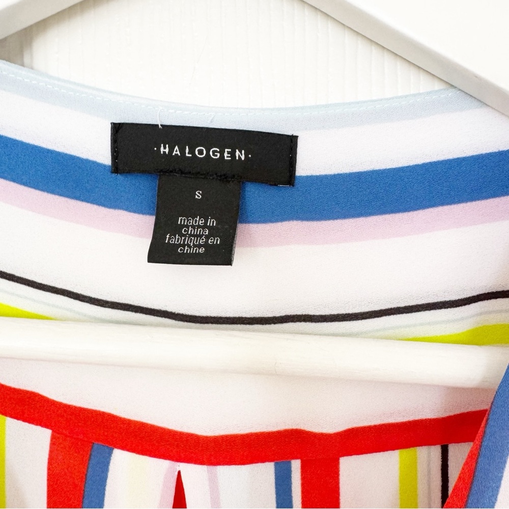 NEW Halogen Surplice Blouson Top - White Multi Colors Fun Stripe Size SMALL - Picture 5 of 7